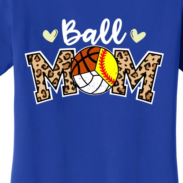 Ball Mom Leopard Softball Volleyball Basketball Player Mom Cool Gift Women's T-Shirt