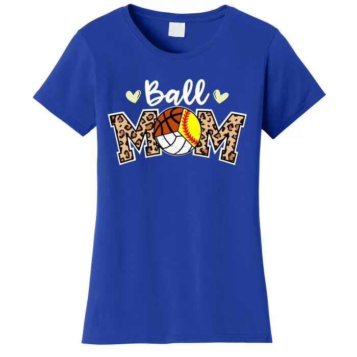 Ball Mom Leopard Softball Volleyball Basketball Player Mom Cool Gift Women's T-Shirt