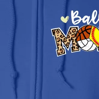 Ball Mom Leopard Softball Volleyball Basketball Player Mom Cool Gift Full Zip Hoodie