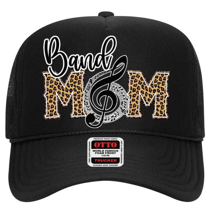 Band Mom Leopard Print Proud Band Mom Musical Marching Band High Crown Mesh Trucker Hat