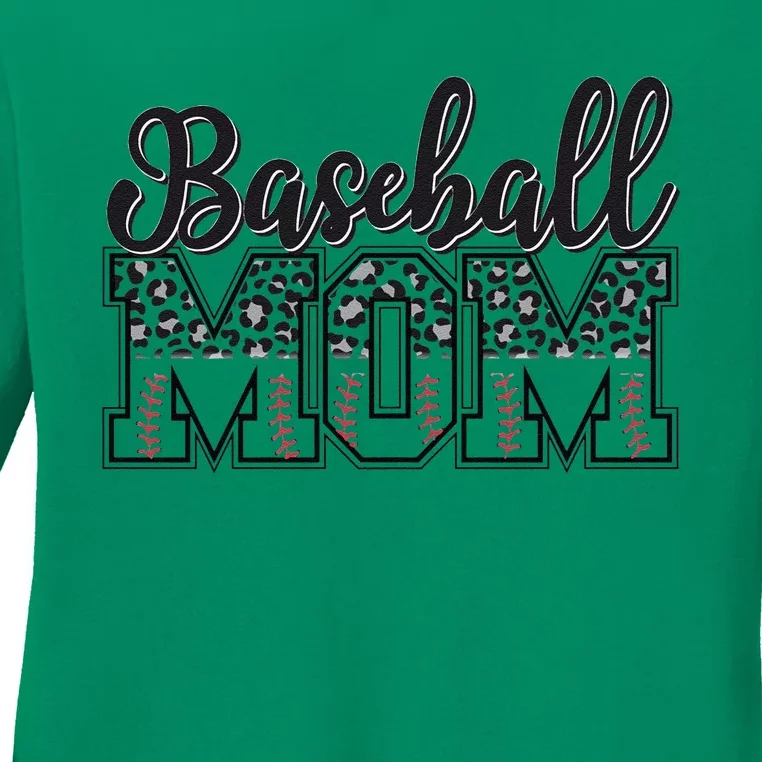 Baseball Mom Leopard Funny Softball Mom MotherS Day Ladies Long Sleeve Shirt