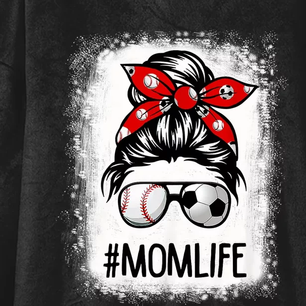 Bleached Mom Life Soccer Messy Bun Baseball Game Day Hooded Wearable Blanket