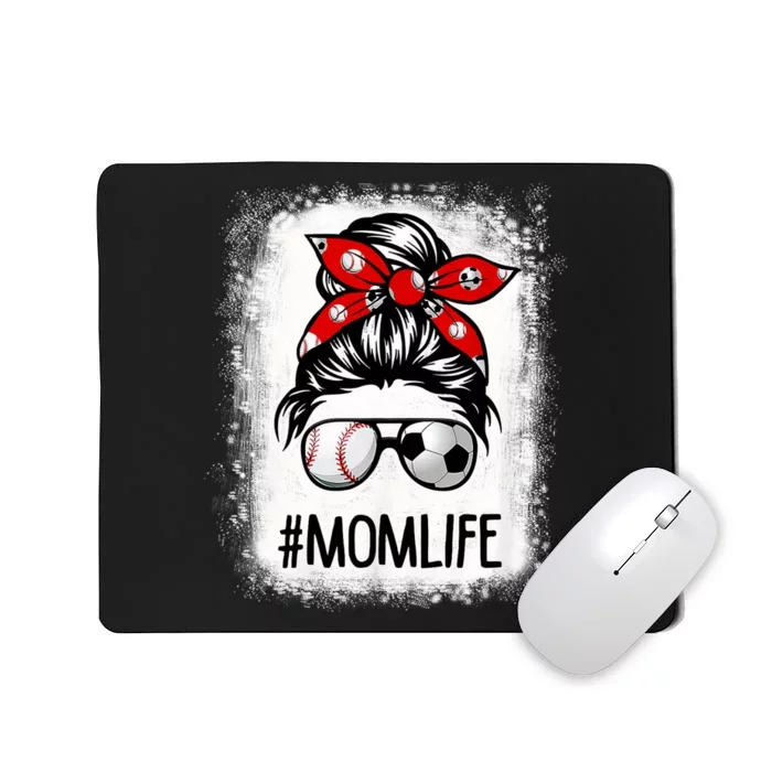 Bleached Mom Life Soccer Messy Bun Baseball Game Day Mousepad