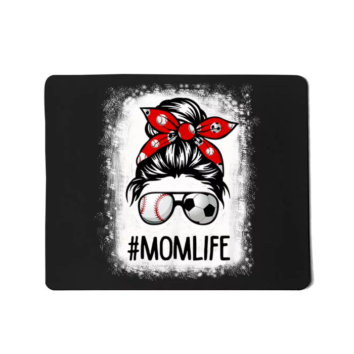 Bleached Mom Life Soccer Messy Bun Baseball Game Day Mousepad