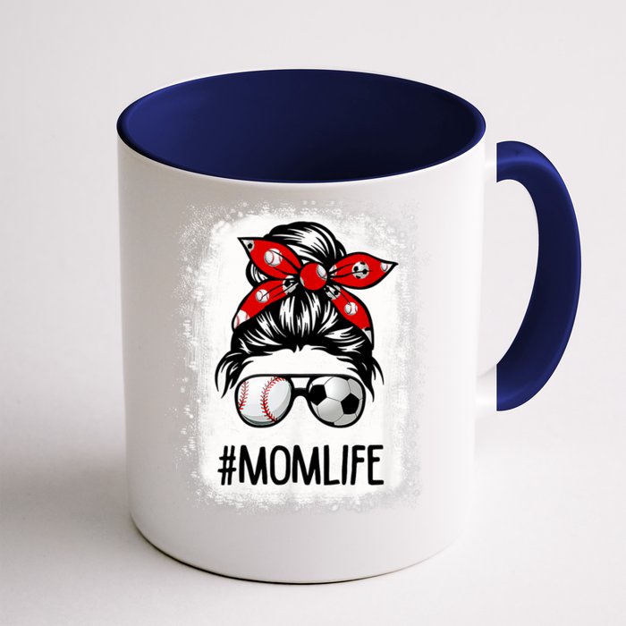 Bleached Mom Life Soccer Messy Bun Baseball Game Day Front & Back Coffee Mug