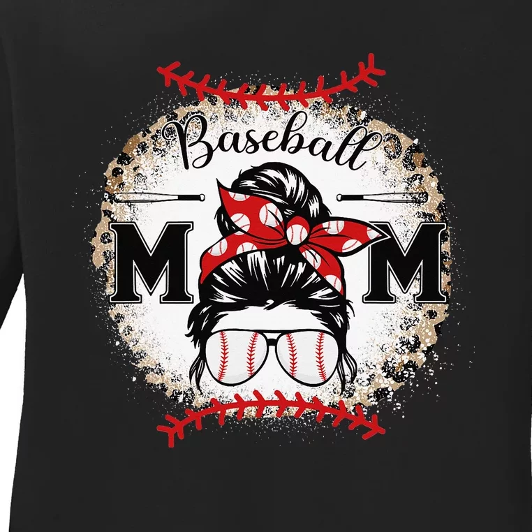 Baseball Mom Leopard Happy Mother's Day Ladies Long Sleeve Shirt