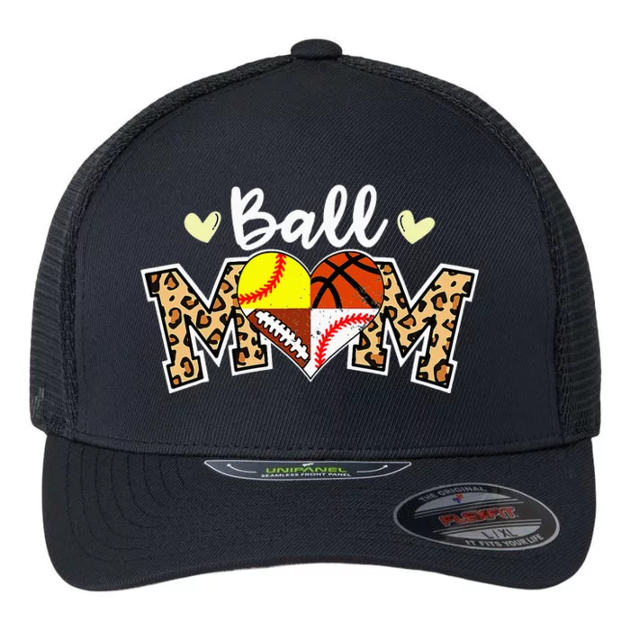 Ball Mom Leopard Football Baseball Softball Basketball Flexfit Unipanel Trucker Cap