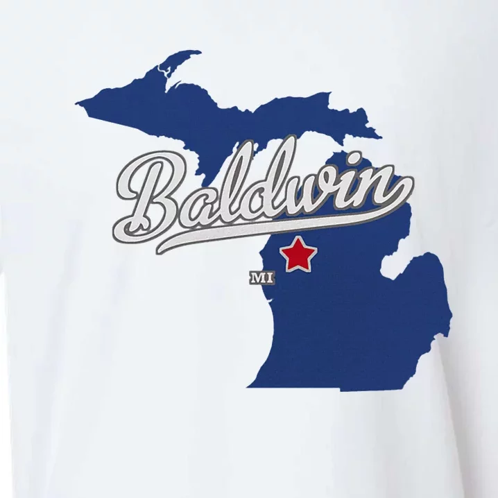 Baldwin Michigan Lake County Mi Map Sueded Cloud Jersey T-Shirt