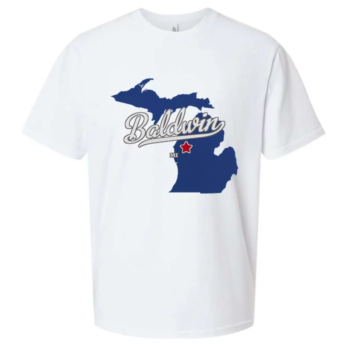 Baldwin Michigan Lake County Mi Map Sueded Cloud Jersey T-Shirt