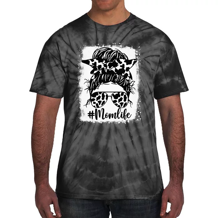 Bleached Mom Life Cow Heifer Messy Bun Tie-Dye T-Shirt