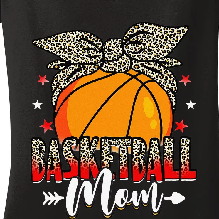 Basketball Mom Life Game Day Leopard Cute Mother's Day Women's V-Neck T-Shirt