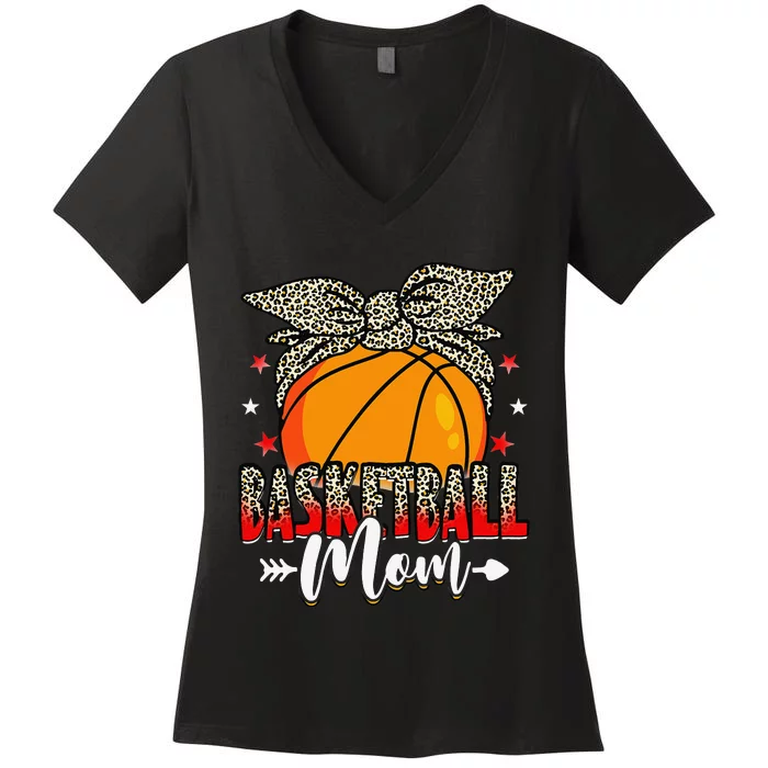 Basketball Mom Life Game Day Leopard Cute Mother's Day Women's V-Neck T-Shirt