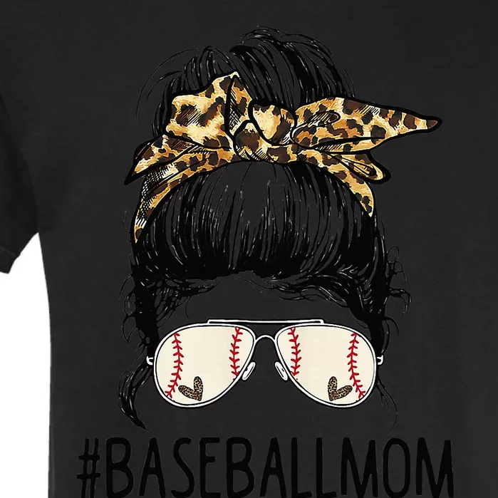 Baseball Mom Leopard Messy Bun Mother's Day Garment-Dyed Heavyweight T-Shirt