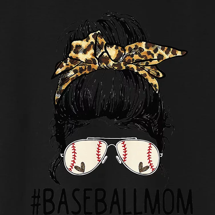 Baseball Mom Leopard Messy Bun Mother's Day Women's Crop Top Tee