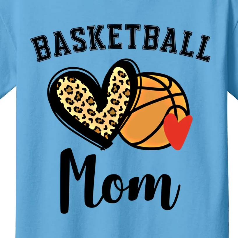 Basketball Mom Leopard Heart Gift Kids T-Shirt