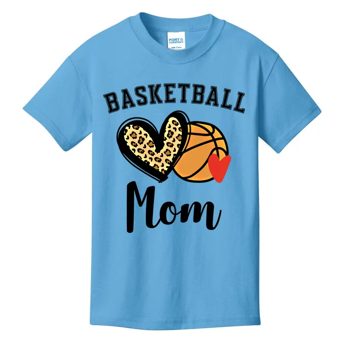 Basketball Mom Leopard Heart Gift Kids T-Shirt