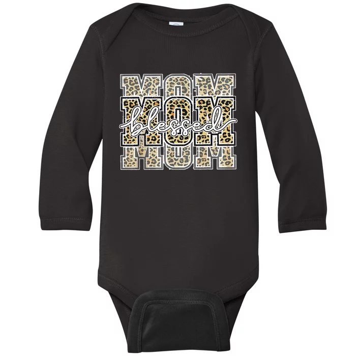 Blessed Mama Mom Leopard Print Happy Mothers Day Baby Long Sleeve Bodysuit