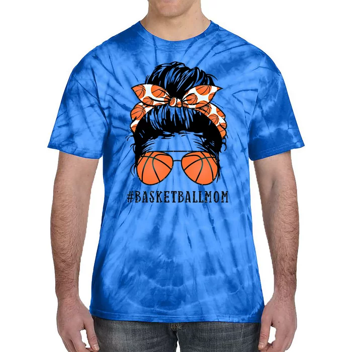 Basketball Mom Messy Bun Proud Mama Basketball Sunshades Gift Tie-Dye T-Shirt