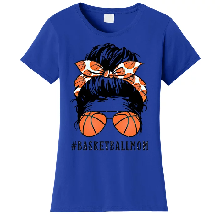 Basketball Mom Messy Bun Proud Mama Basketball Sunshades Gift Women's T-Shirt