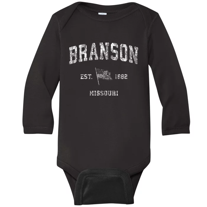 Branson Missouri Mo Vintage Us Flag Sports Baby Long Sleeve Bodysuit