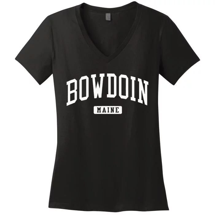 Bowdoin Maine Me Vintage Athletic Sports Design Women's V-Neck T-Shirt