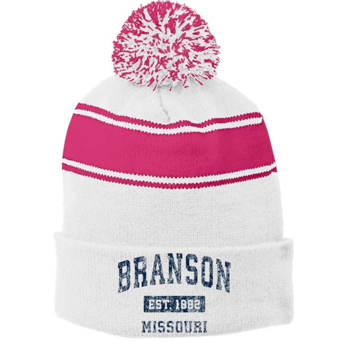 Branson Missouri Mo Vintage Sports Design Stripe Pom Pom Beanie