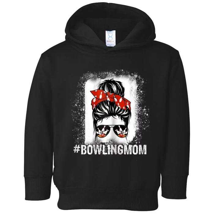 Bowling Mom Messy Bun Bleached Mother's Day Gift Tee Toddler Hoodie