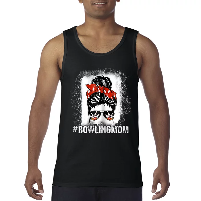 Bowling Mom Messy Bun Bleached Mother's Day Gift Tee Tank Top