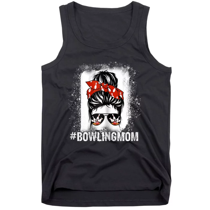 Bowling Mom Messy Bun Bleached Mother's Day Gift Tee Tank Top