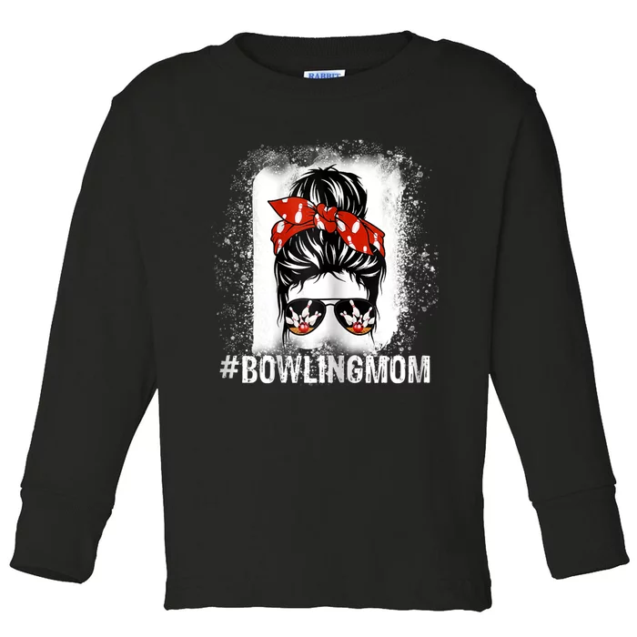 Bowling Mom Messy Bun Bleached Mother's Day Gift Tee Toddler Long Sleeve Shirt