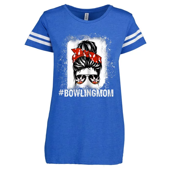 Bowling Mom Messy Bun Bleached Mother's Day Gift Tee Enza Ladies Jersey Football T-Shirt