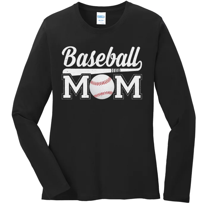 Baseball Mom Mothers Day for Mama Mommy of Baseball Player Ladies Long Sleeve Shirt