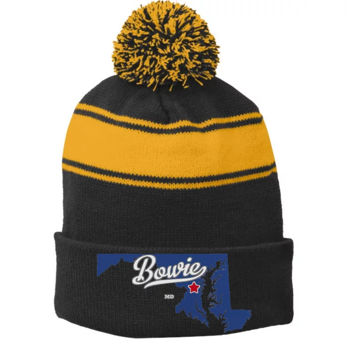 Bowie Maryland MD Map Stripe Pom Pom Beanie