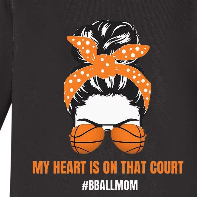 Basketball Mom Messy Bun Proud Mama Bball Basketball Glasses Baby Long Sleeve Bodysuit