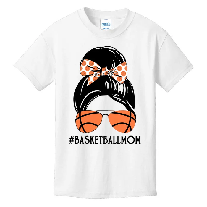 Basketball Mom Messy Bun Funny Sport Kids T-Shirt