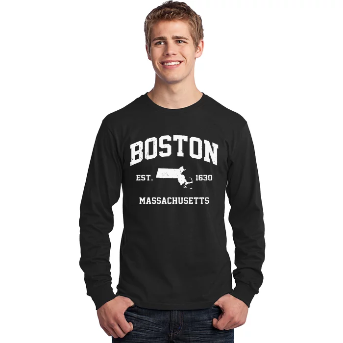 Boston Massachusetts MA Vintage State Athletic Style Long Sleeve Shirt