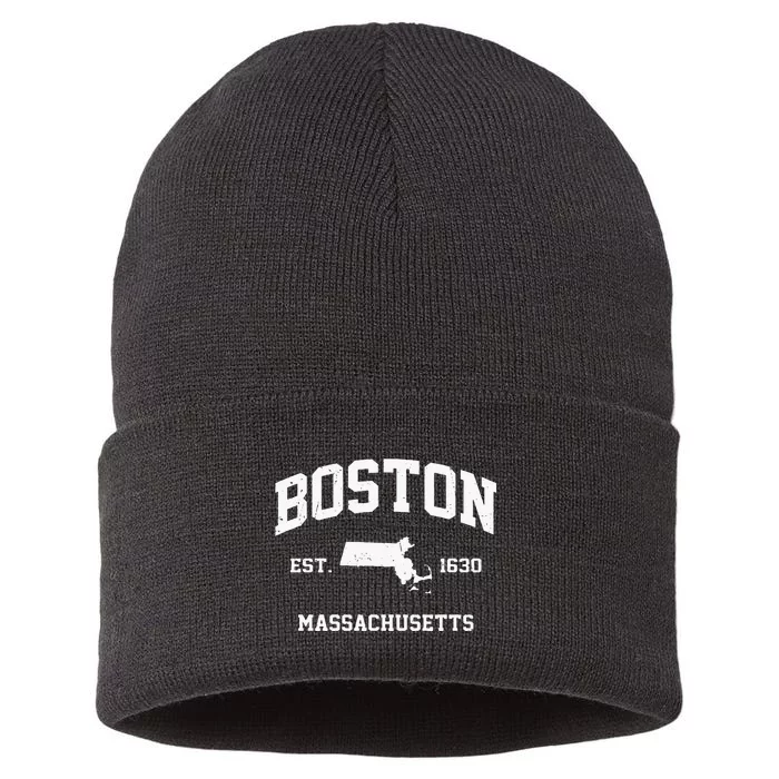 Boston Massachusetts MA Vintage State Athletic Style Sustainable Knit Beanie