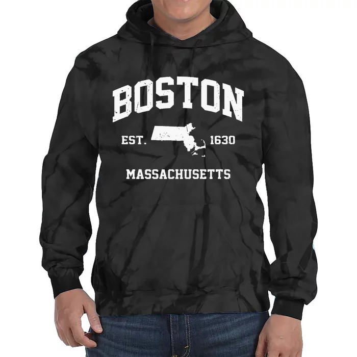 Boston Massachusetts MA Vintage State Athletic Style Tie Dye Hoodie