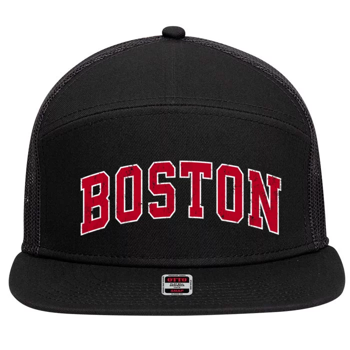 Boston Massachusetts Ma Vintage Sports Design Red Design 7 Panel Mesh Trucker Snapback Hat