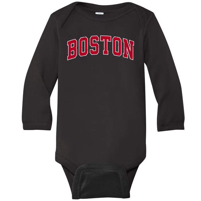 Boston Massachusetts Ma Vintage Sports Design Red Design Baby Long Sleeve Bodysuit