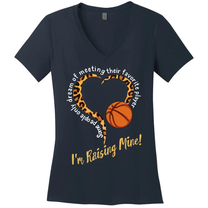 Basketball Mom Mothers Day Raising Favorite Player Leopard Women's V-Neck T-Shirt