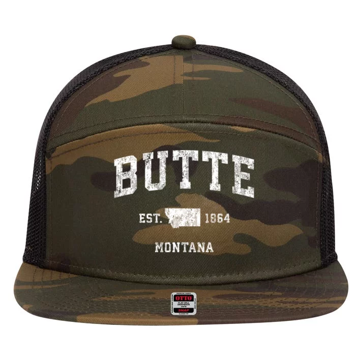 Butte Montana Mt Vintage Athletic Sports 7 Panel Mesh Trucker Snapback Hat