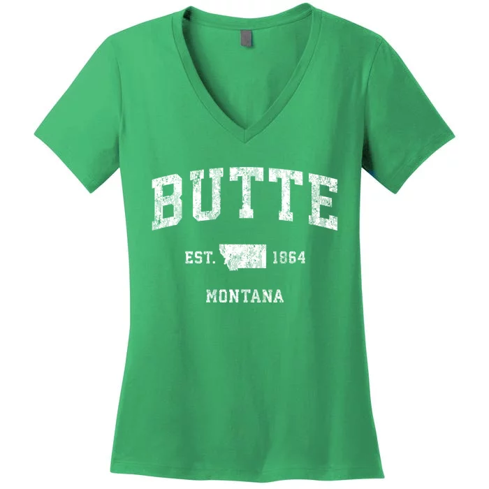 Butte Montana Mt Vintage Athletic Sports Women's V-Neck T-Shirt