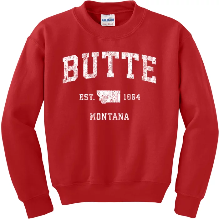 Butte Montana Mt Vintage Athletic Sports Kids Sweatshirt