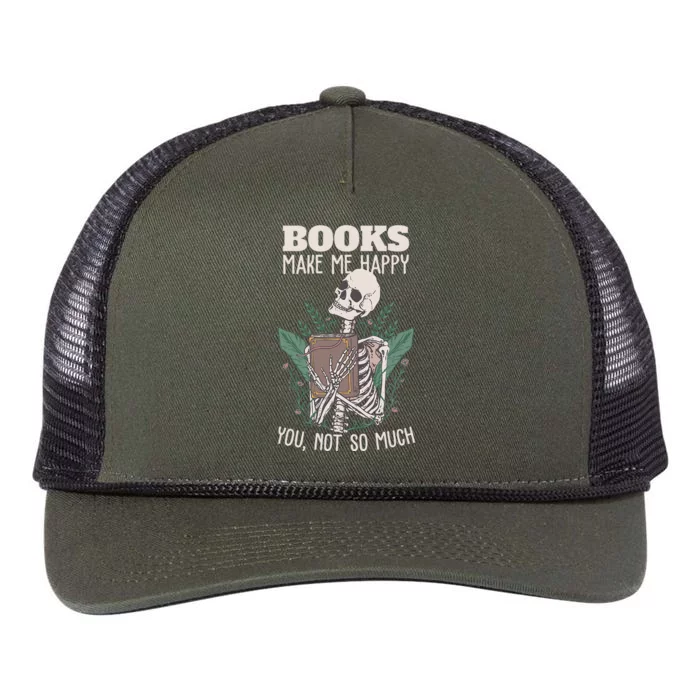 Books Make Me Happy You Not So Much Funny Book Nerd Skeleton Retro Rope Trucker Hat Cap