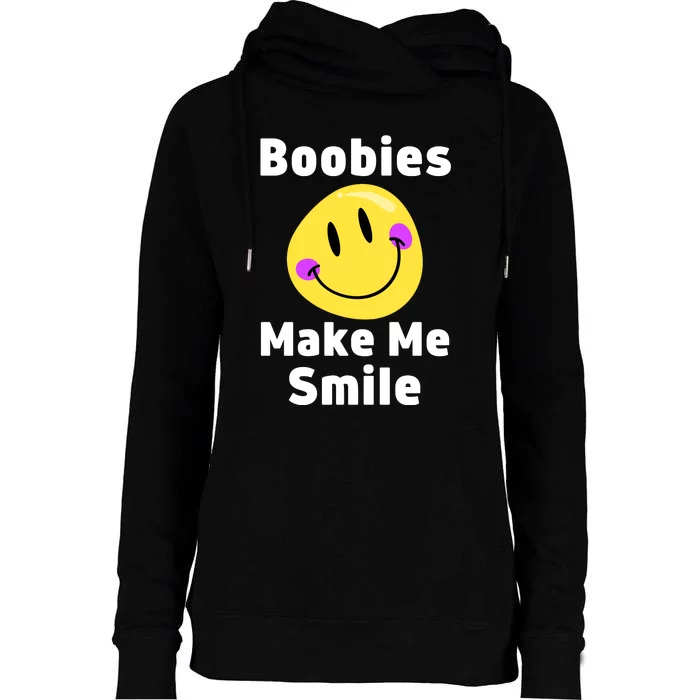 Boobies Make Me Smile Mardi Gras Funny Womens Funnel Neck Pullover Hood