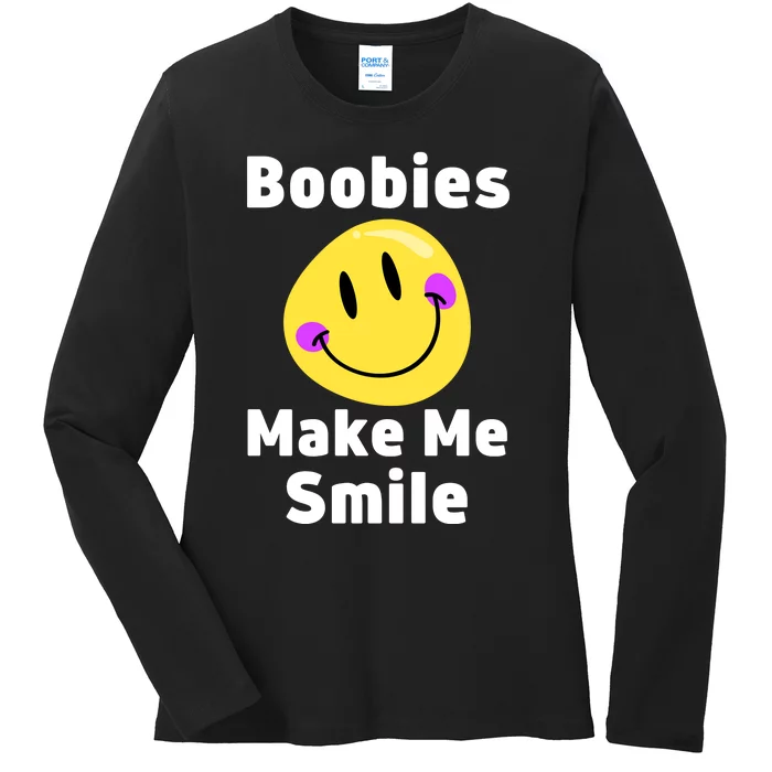 Boobies Make Me Smile Mardi Gras Funny Ladies Long Sleeve Shirt