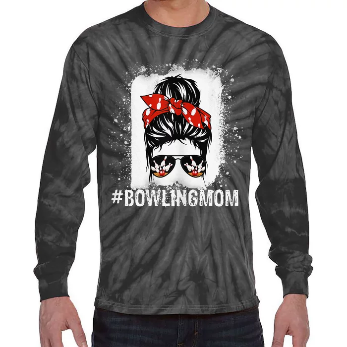 Bowling Mom Messy Bun Bleached Mother's Day Gift Tie-Dye Long Sleeve Shirt