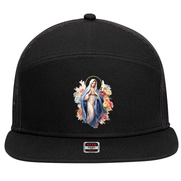 Blessed Mother Mary Mother Of Jesus Roses Our Lady Catholic 7 Panel Mesh Trucker Snapback Hat