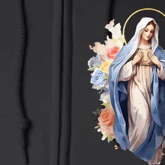 Blessed Mother Mary Mother Of Jesus Roses Our Lady Catholic Full Zip Hoodie